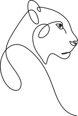 One continuous line drawing of a leopard face artwork. 