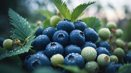Large ripe blueberries ready for harvest, close-up of fresh organic berries with vibrant colors