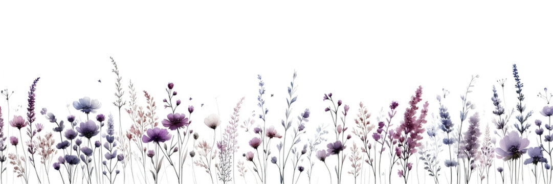 flores silvestres. fondo trasnparente. acuarela