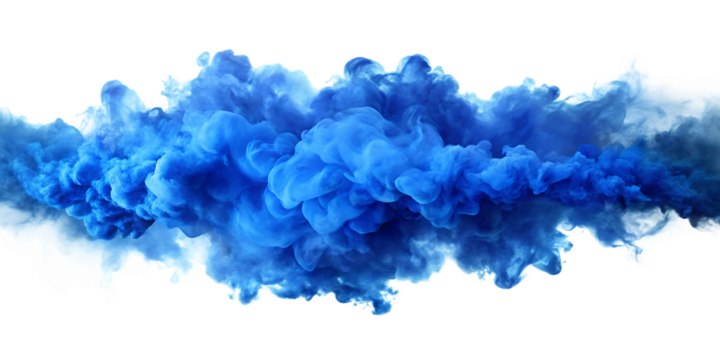 A blue smoke explosion border PNG isolated on white background.AI GENERATED
