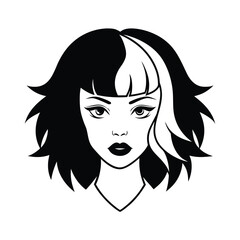 fashion girl head two tone hair vector art silhouette