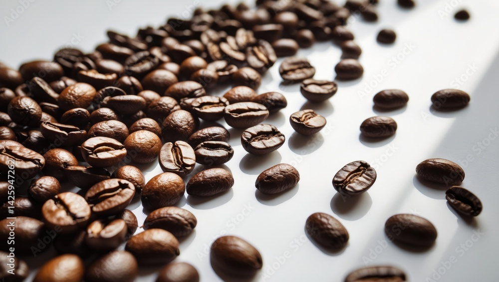 Poster coffee beans on a white background with a close-up view