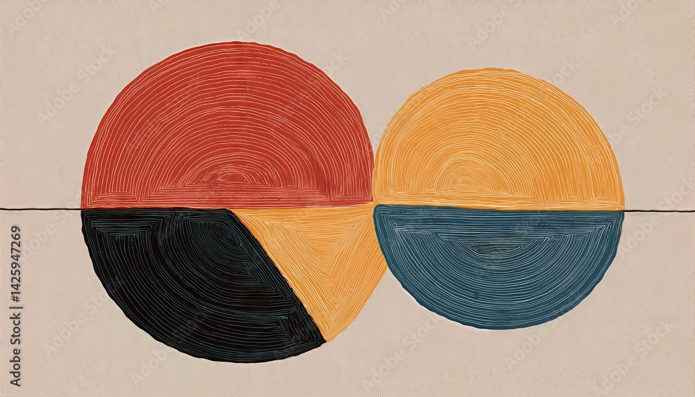 Poster vibrant watercolor abstraction a minimalistic swirl of colorful circles amidst a backdrop of muted t