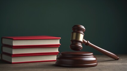Law and justice theme featuring a law book alongside a classic wooden gavel