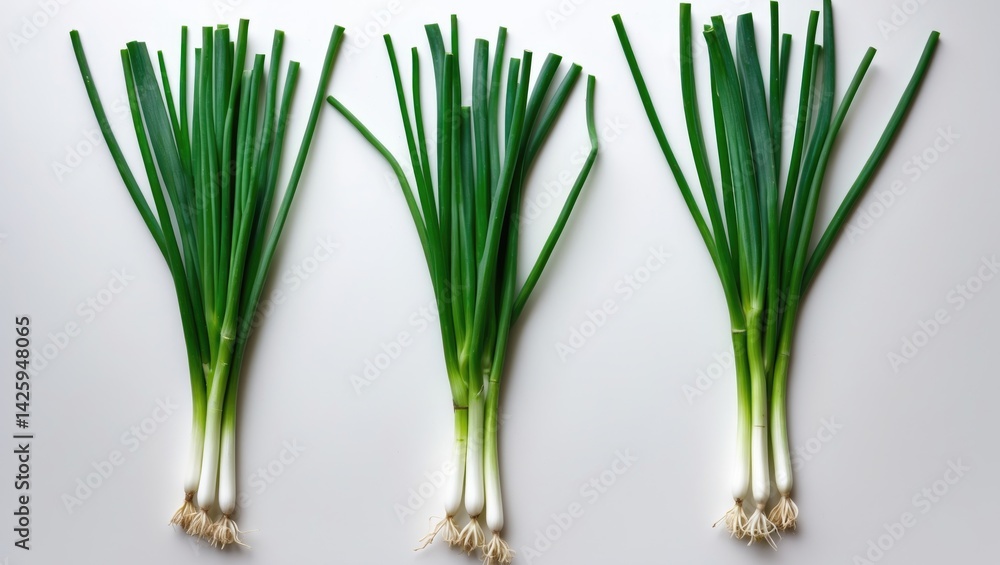 Aufkleber Young green onion collection isolated on background with multiple images in series