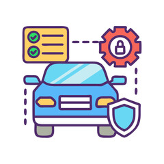Car with Settings and Document Icon Representing Auto Policy and Customization