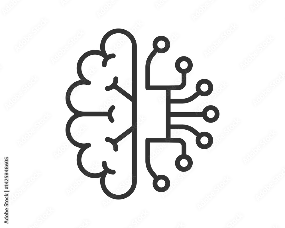 Poster braincomputer interface icon. concept for artificial intelligence, machine learning, and technology.