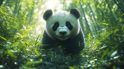 Fototapeta premium Adorable panda among wildflowers images