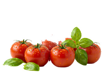 Fresh Tomatoes and Basil: Food Photography Image transparent background