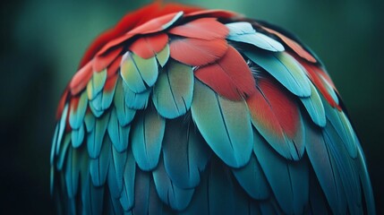 Fototapeta premium Vibrant Macaw Feathers Close-Up, Jungle Background