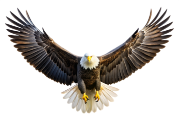 a spread wing bald eagle soars in the sky isolated on white background PNG , AI GENERATED