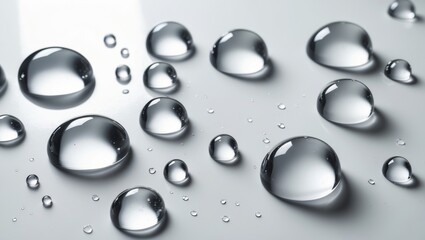 Close-up of water droplets on a white surface emphasizing purity