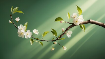 A beautifully laid out apricot branch with blossoming petals on a background. Composition and concept. Spring mood, flowering plants, copy space.