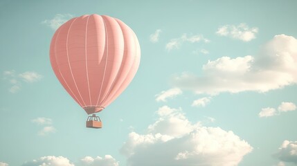 Naklejka premium Pink hot air balloon in pastel sky