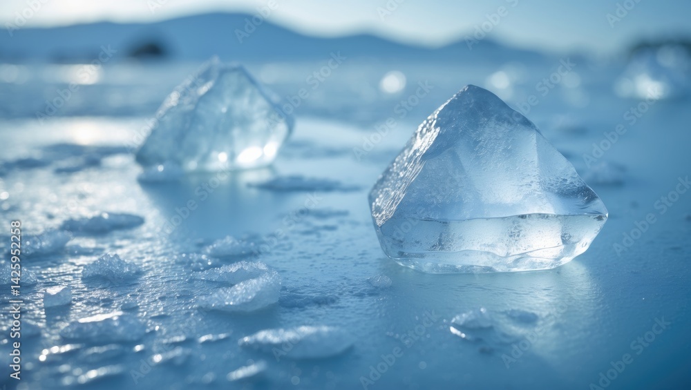 Poster abstract ice pattern with crystal textures on a winter background