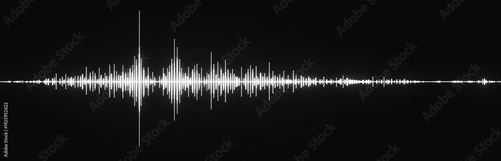 Poster Audio Visualizer Uses Monochrome Visuals, Artificial Intelligence, And Waveform Analysis To Display A White Pulsating Signal On A Black Background.