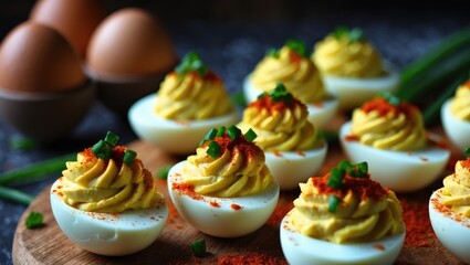 Gourmet Deviled Eggs with Chives and Paprika for Easter Celebration