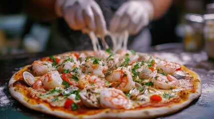 Seafood Pizza with Shrimp and Clams on Smoky Crust