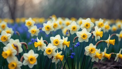 Obraz premium Springtime Daffodil Bloom in Garden Background