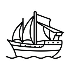 Outlined Sailing Ship Vector Illustration