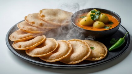 Indian Cuisine - Puri Bhaji: Deep-Fried Whole Wheat Bread with Potato Curry