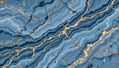 Fototapeta premium Abstract blue marble texture with intricate golden veins resembling natural stone surface for design, background, or art projects showcasing elegance and complexity