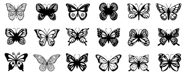 Black butterfly icon collection. Set of black butterfly silhouette. Vector butterfly logo