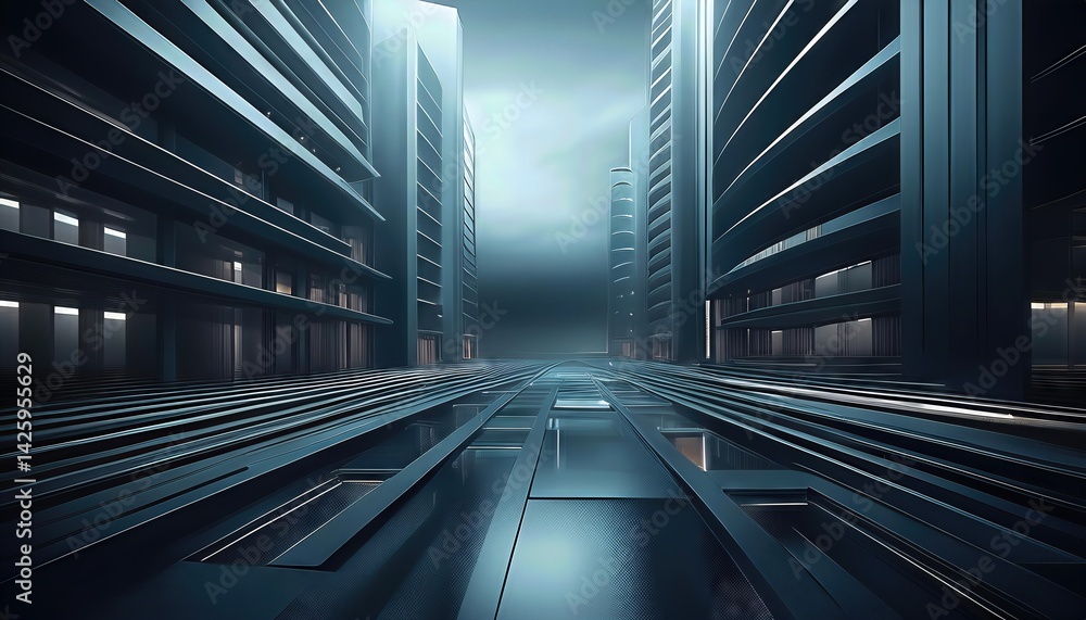Aufkleber dark abstract architecture stark geometry in a shadowy metropolis, contrasting textures and shapes e
