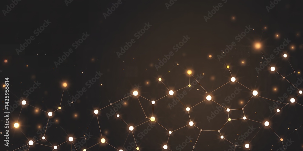 Poster illuminated network of connected dots and lines against a dark background creating a pattern