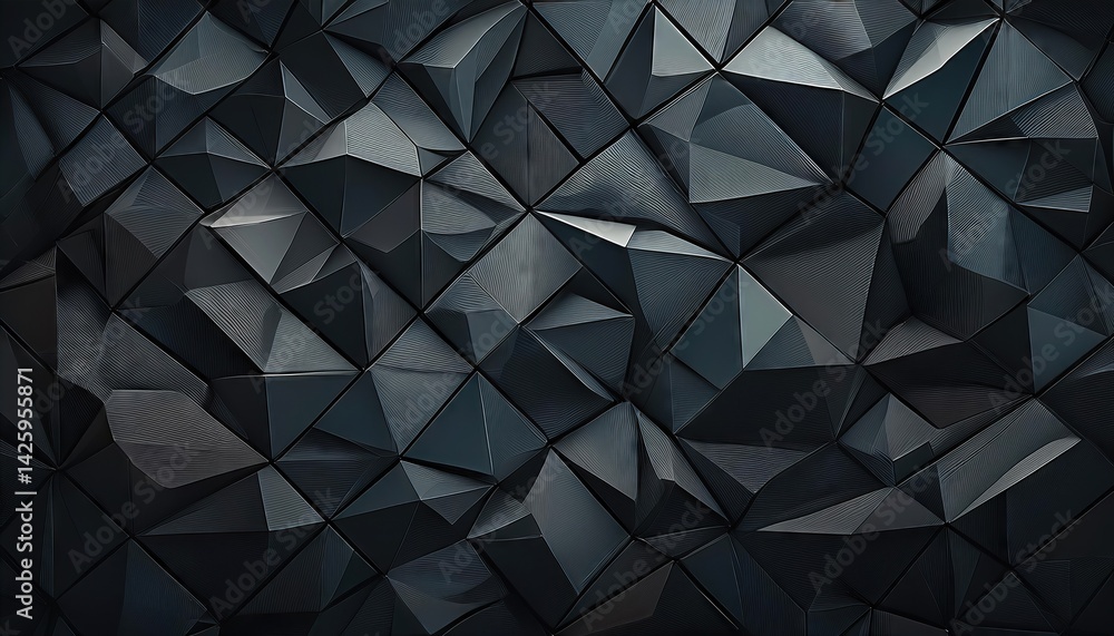 Poster striking polygonal abstraction in a deep, mysterious nightscape, showcasing intricate geometric patt