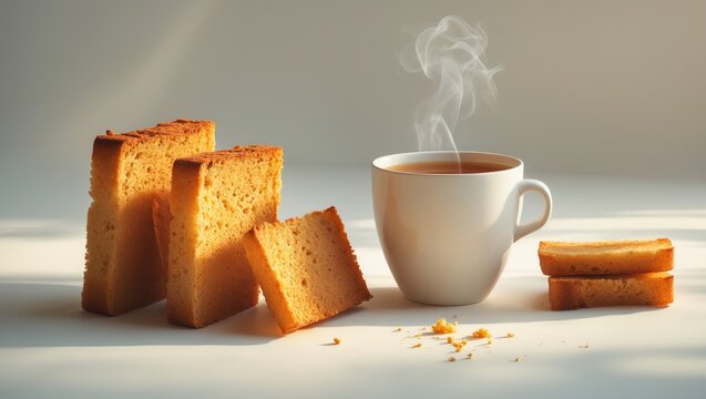 Crunchy cake rusk served with flavorful masala tea