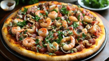 Seafood Pizza with Calamari, Shrimp, and Clams