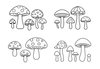 Collection of mushroom line art silhouette vector illustration
