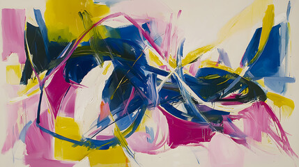 strokes in vibrant shades of pink, blue, and yellow, blending across a soft textured surface 