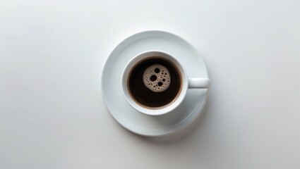 Top-down view of a coffee cup on white background