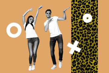 Banner image collage of person with 3d render objects over orange color background