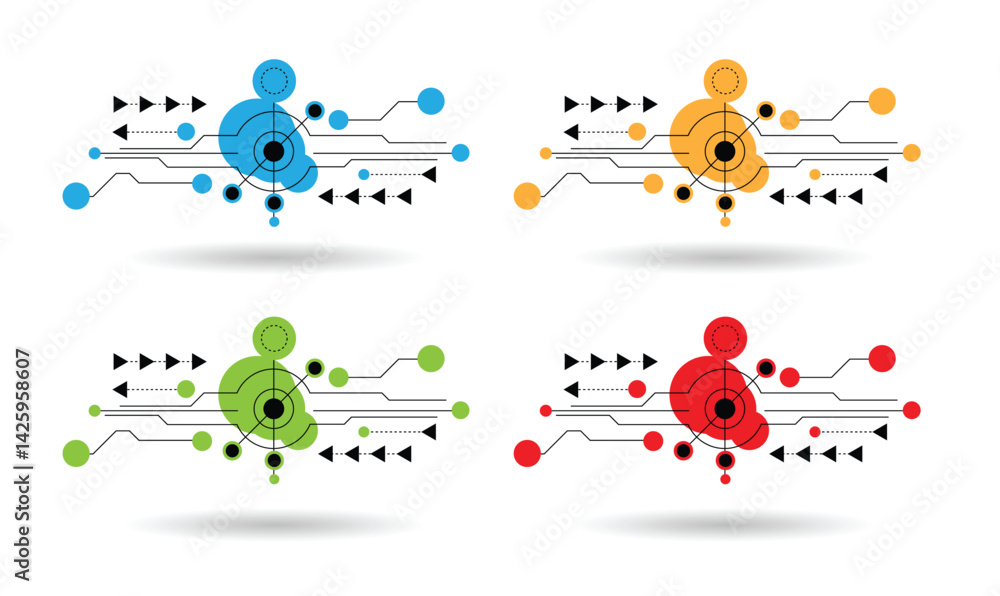Poster line art industrial technological design element line art circles and lines. graphic tech elements a
