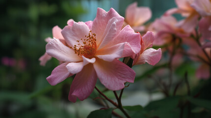 Obraz premium Soft Pink Rose Blooming in Garden Light