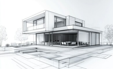 Modern House Architectural Sketch: Clean Lines, Open Plan, Luxury Design