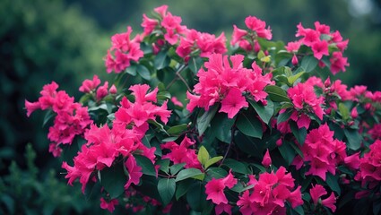 Fototapeta premium Bougainvillea x buttiana: vibrant flowering vine with thorny stems and trumpet-shaped blossoms