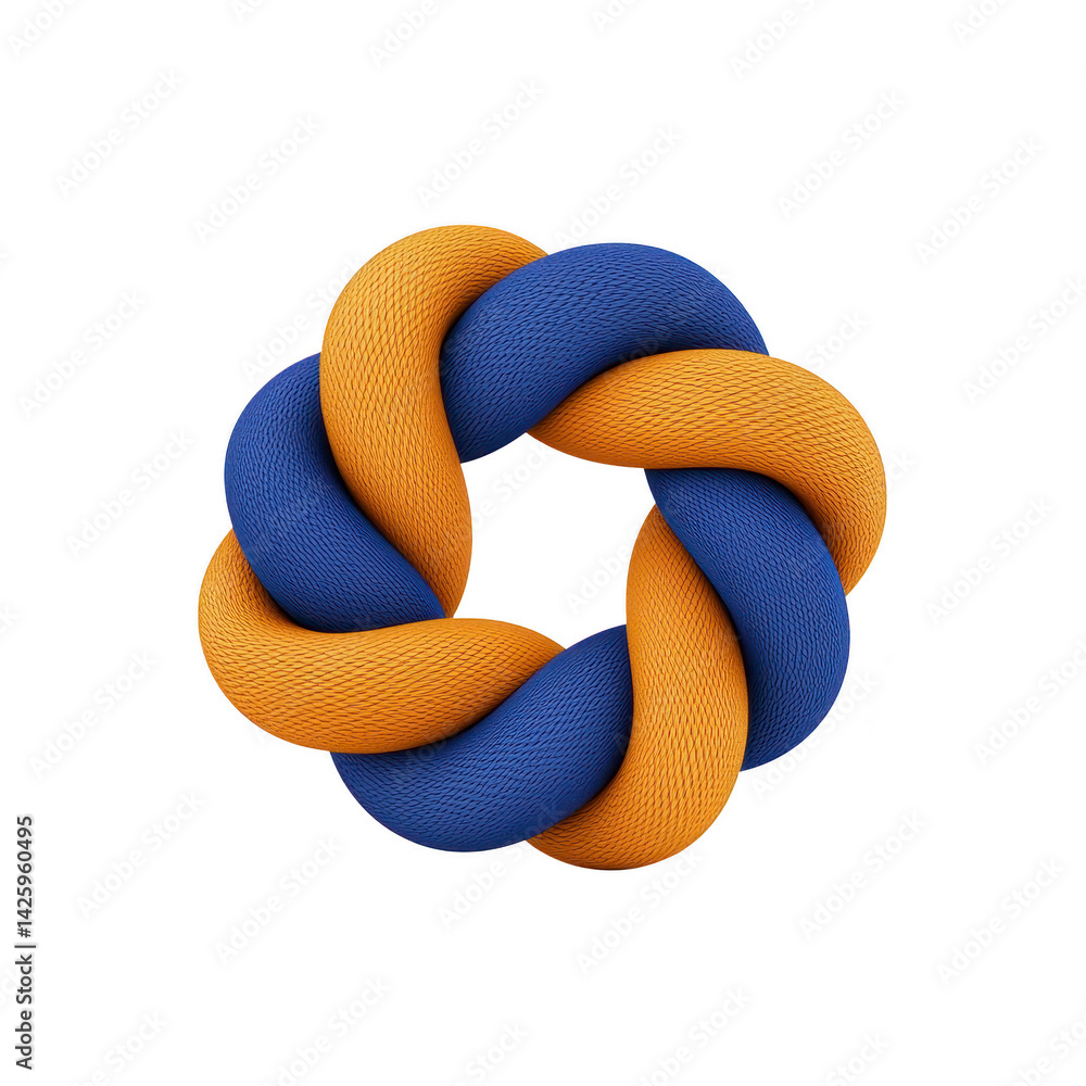 Poster this features circular, intertwined rope design with alternating blue and yellow segments, creating 