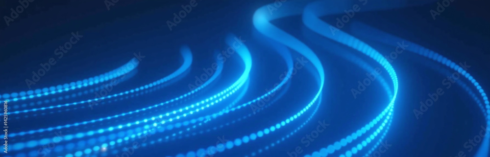 Poster animated blue lights swirl upwards in three dimensional space in a dynamic vertically oriented visua