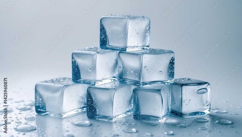 Poster isolated white ice cube rendering on abstract water background