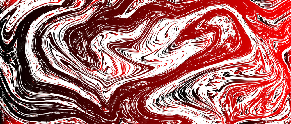 Poster abstract dynamic and expressive marble texture using bold red, black, and white tones. swirling patt