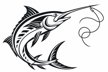 Swordfish with crossed fishing hooks