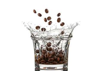 Stunning Coffee Beans Splashing into Glass - High-Resolution Image transparent background