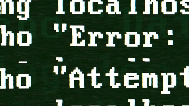 Close-up of computer screen glitch with system Error warning ANIMATION