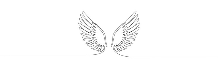 Wings continuous one line drawing. Angel wing symbol. Vector illustration.
