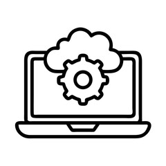 Laptop with Cloud Gear Icon Representing Cloud Computing and System Configuration