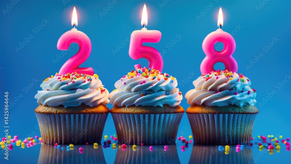 Aufkleber candles arranged to create a number on cupcakes - background image